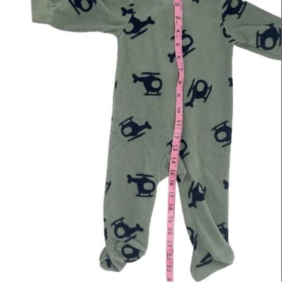 Carter's Green Helicopter Print Footie Fleece PJ’S - Picture 5 of 8